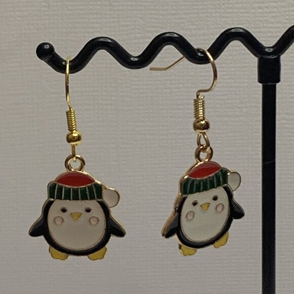 Penguin Earring, Santa Earring, Christmas Earring, Holiday Earring, Gift Idea - Picture 3 of 4